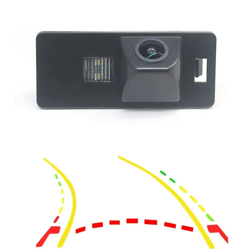 Audi rearview camera for S5, A4 B8, A1, Q5 8R models, showing lens and wiring for rear parking assistance.