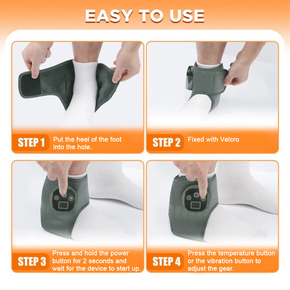 Temu ankle heating massager with vibration modes and heat settings, USB rechargeable foot spa for portable relaxation.