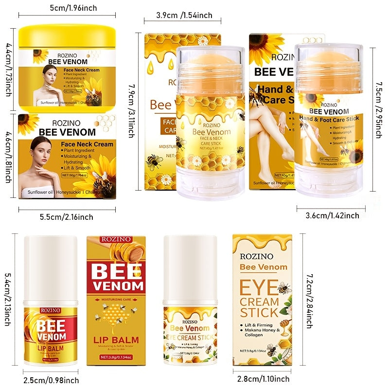 Set of 5 Temu Bee Venom Care products in colorful packaging, designed for skincare and natural healing.