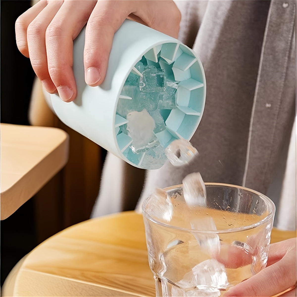 Temu silicone ice cube mold in black, showing flexible, durable silicone trays filled with ice cubes ready for freezing.