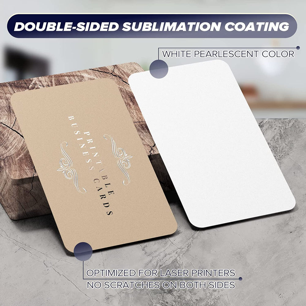 Set of 100 printable metal business card blanks from Temu, shiny silver sheets for custom professional cards.