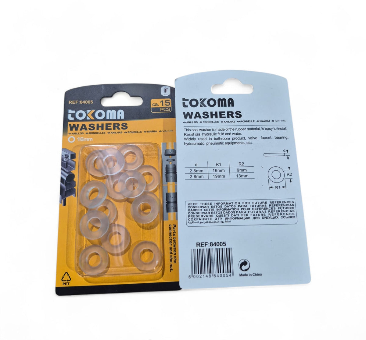 Clear 16mm Tokoma washer, high-quality ceramic washer by Tokoma, shown with smooth, transparent surface and precise dimensions