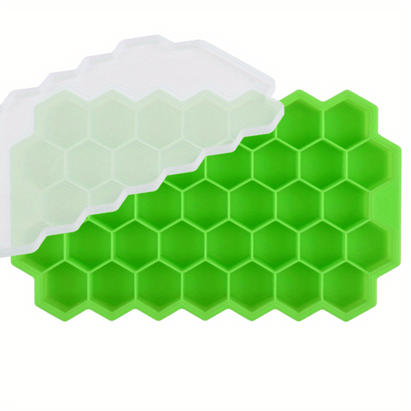 Temu 37-grid hexagon honeycomb silicone ice cube tray with multiple ice molds for freezing shaped ice cubes.
