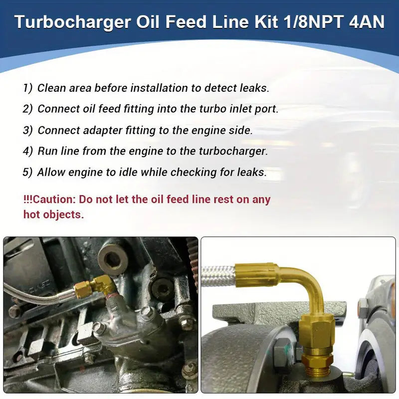 Temu turbo oil feed line kit with 1/8NPT and 4AN braided stainless steel lines, 38 inches long for T3, T4, T60 turbochargers.