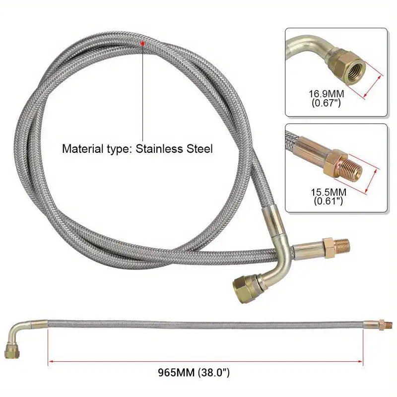 Temu turbo oil feed line kit with 1/8NPT and 4AN braided stainless steel hose, 38 inches long, for T3, T4, T60 turbos.