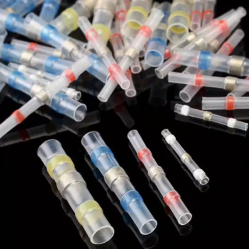 50pcs Temu heat shrinkable solder sleeves for electrical wiring, shown in a close-up image of the sleeves.