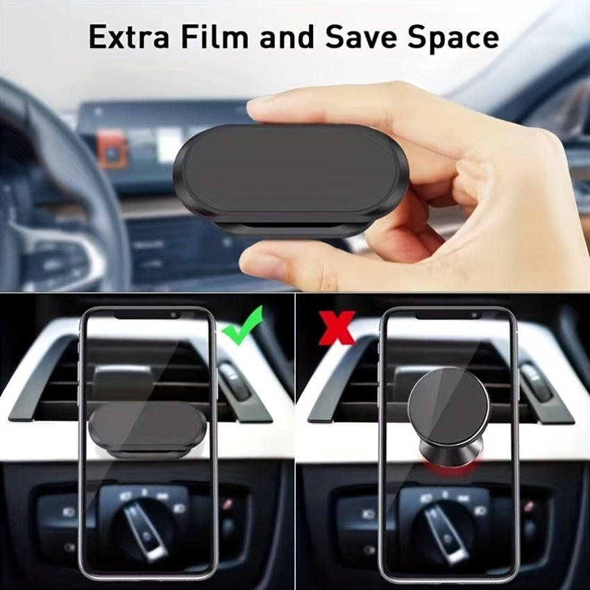Temu magnetic car phone holder with 360-degree rotatable dashboard stand and universal fit for smartphones.