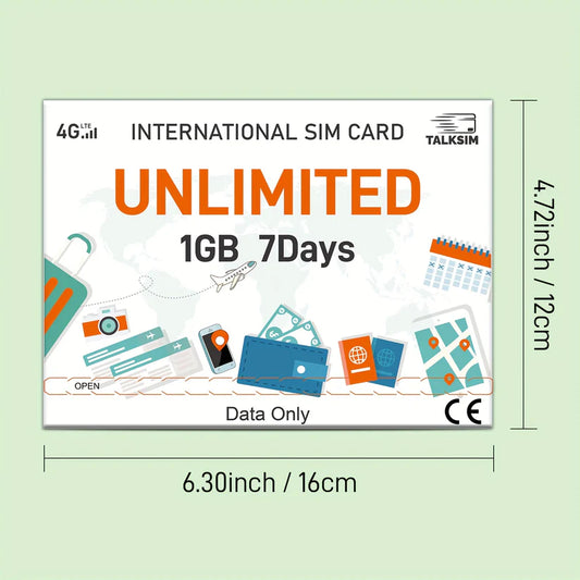 International Travel Data SIM Card 1GB 7Days