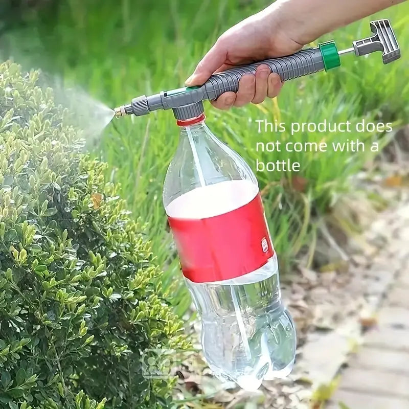 Plastic garden sprayer with handheld pressure pump, Temu brand, featuring a transparent water reservoir and adjustable nozzle.