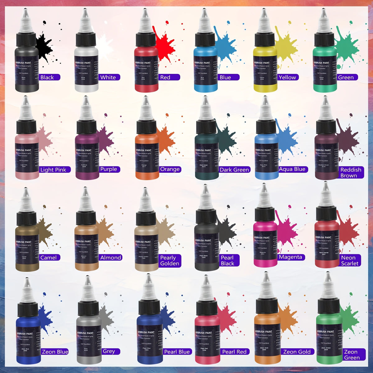 Temu Airbrush Pigment Color Set with vibrant liquid paints in small bottles for detailed airbrush art and creative projects.