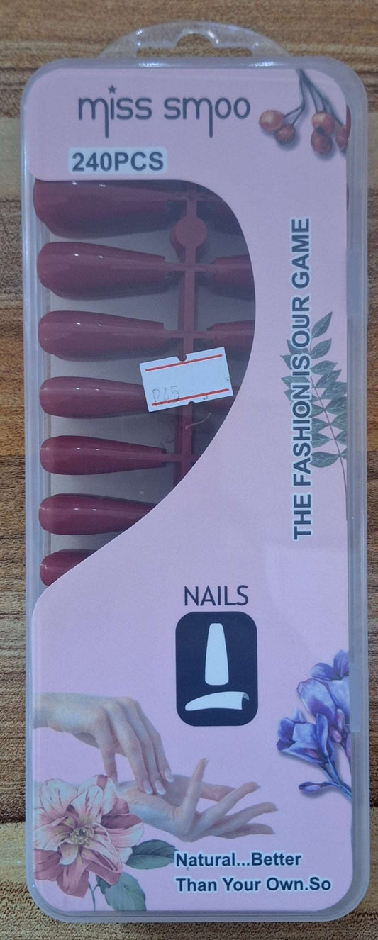DIY Coffin Shaped Soft Gel Maroon Nails - 240pcs