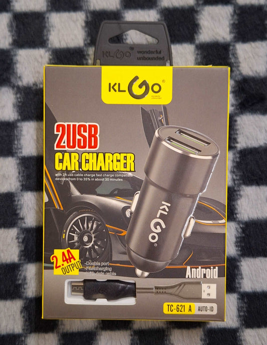 2 Port USB Car Charger With Android Charging Cable