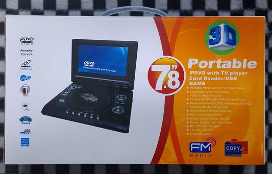 7.8" Portable PDVD With TV Player, Card Reader/USB
