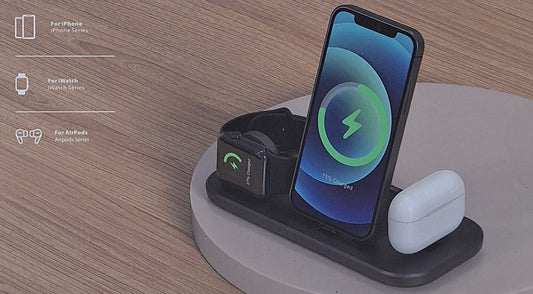 3-in-1 Wireless Charging Dock Station for iPhone, Apple Watch & AirPods - BLACK