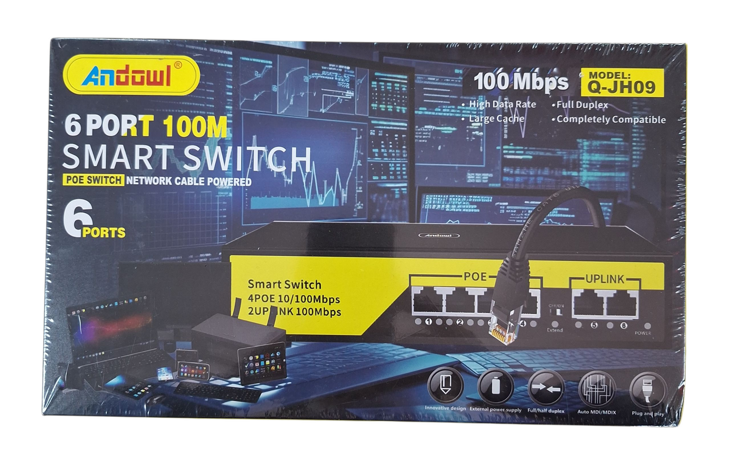 Andowl Q-JH09 6-Port 100M PoE Smart Network Switch for Efficient Power & Data Sharing