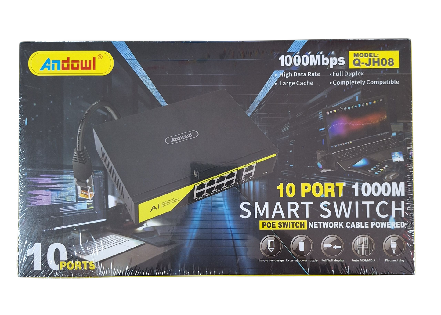 Andowl Q-JH08 10-Port 100M PoE Smart Network Switch for Efficient Power & Data Sharing
