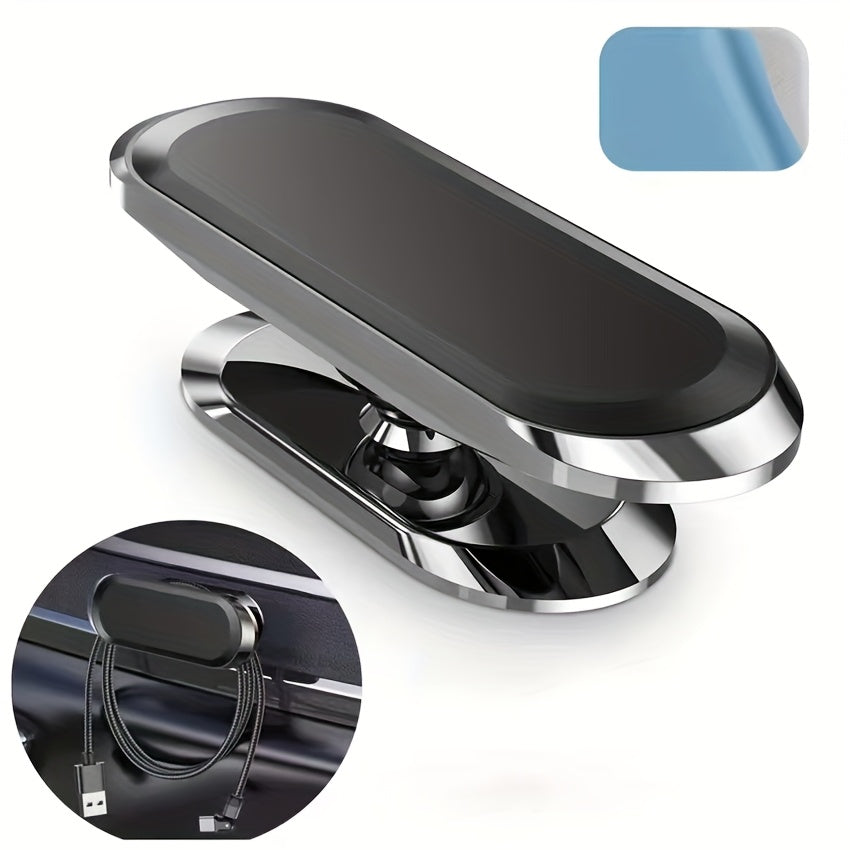 Temu magnetic car phone holder with 360-degree rotatable dashboard stand and universal fit for smartphones.