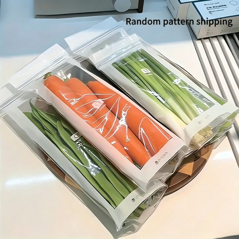Set of 55 reusable food storage bags by Temu, showcasing various sizes with transparent, eco-friendly design for fresh food storage.