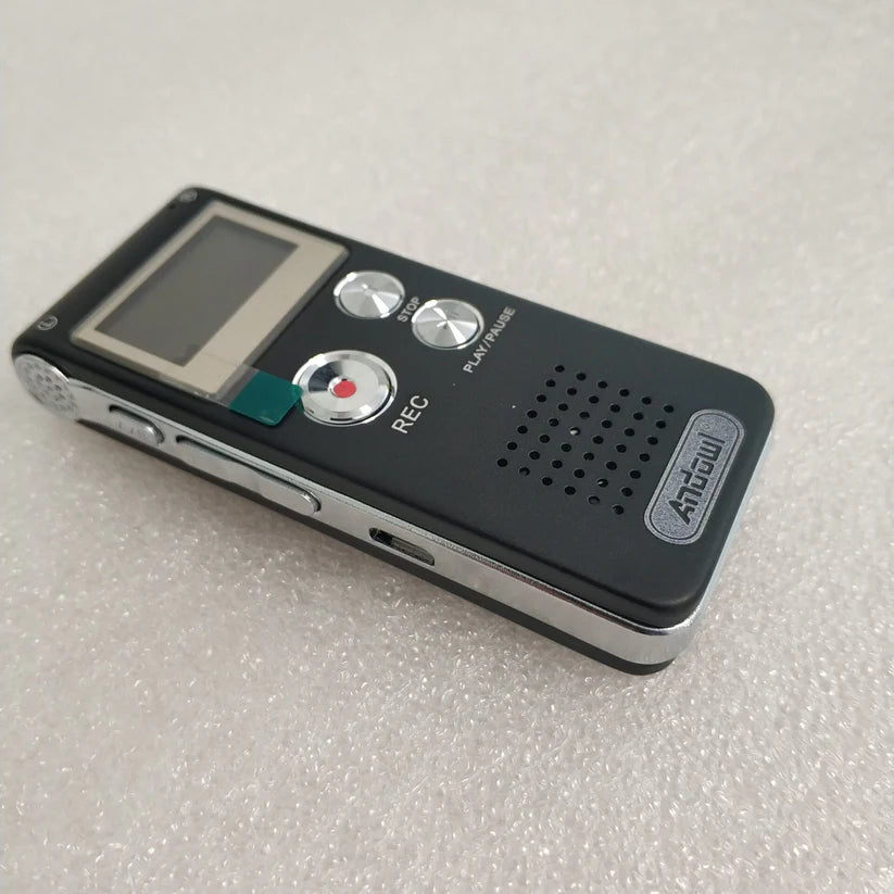 ET Andowl Q-LY77 16GB digital voice recorder with LCD screen, compact device for recording audio clearly.