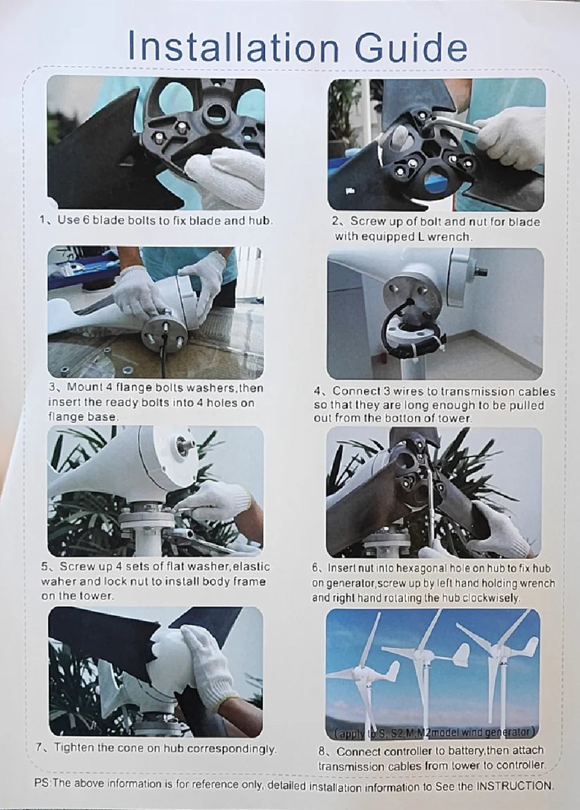 Easton 400W 3-blade 24V wind turbine with charge controller, mounted outdoors with blades spinning in the wind