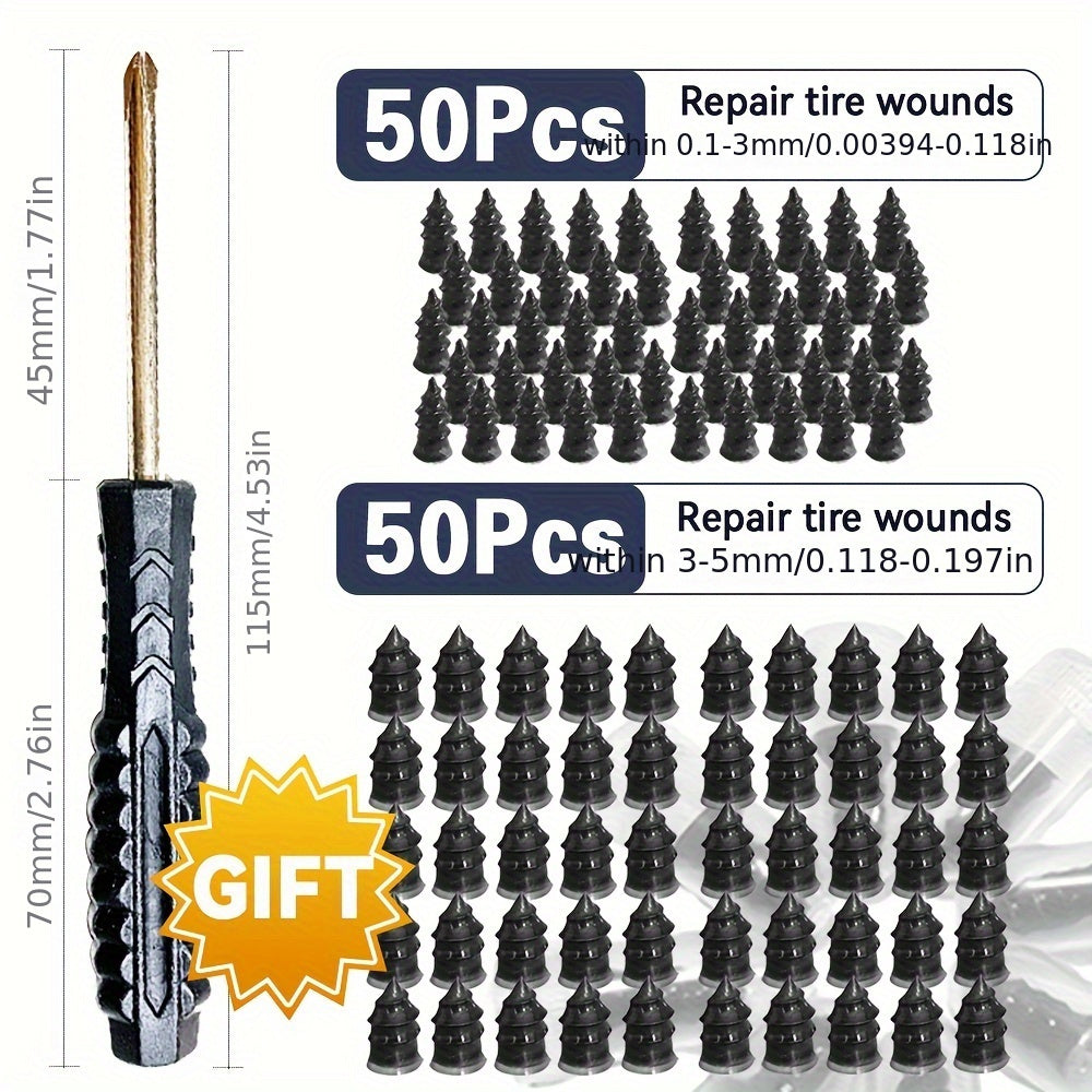 Temu car tire repair tools set with tire nails and adhesive, including pliers and repair kit for puncture fixing.