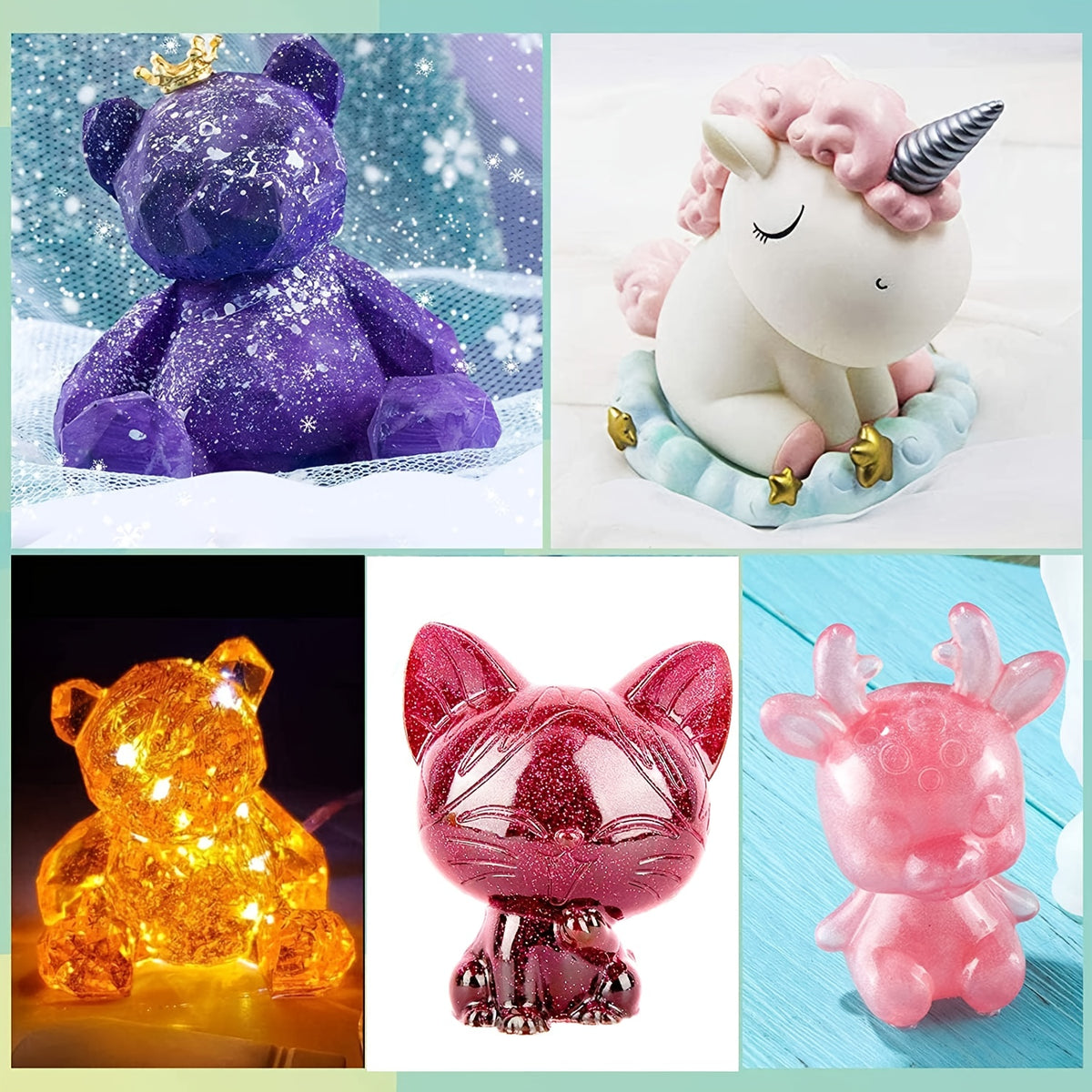 7-piece Temu 3D animal resin and gypsum mold set for crafting epoxy resin and stone powder sculptures.