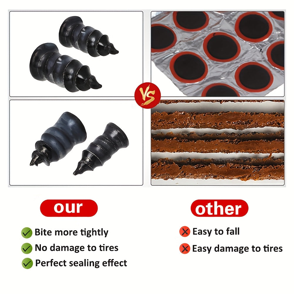 Temu car tire repair tools set with tire nails and adhesive for quick, effective tire puncture repairs.