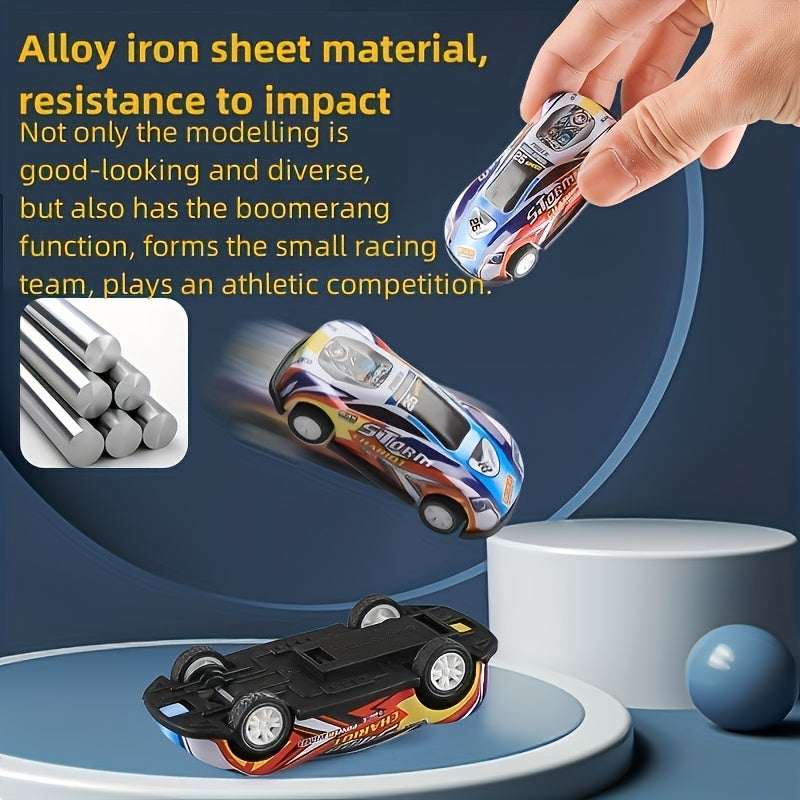 Set of 50 colorful mini alloy toy cars with sliding features, perfect for children, showcasing small die-cast vehicles in various colors.