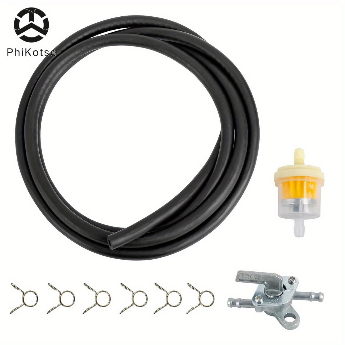 Temu 90cm flexible gas fuel pipe hose kit with fuel filter, inline fuel valve, and clips for automotive or motorcycle use