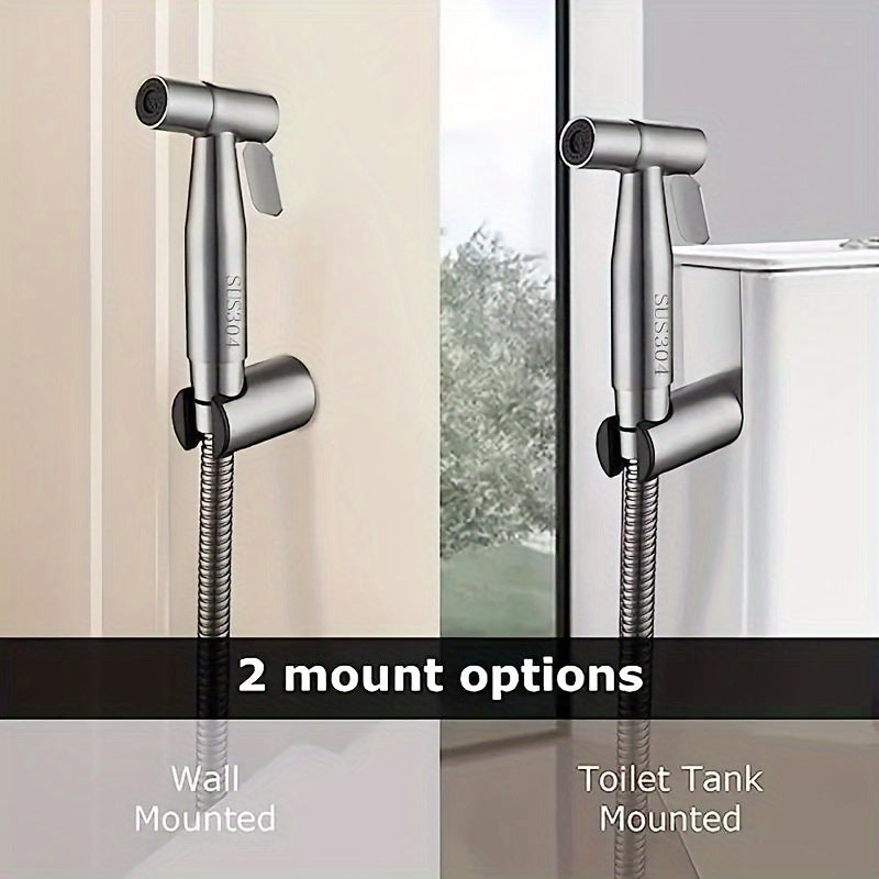 Stainless steel high pressure shower head set with three shower heads and adjustable spray nozzles, designed for powerful water flow.