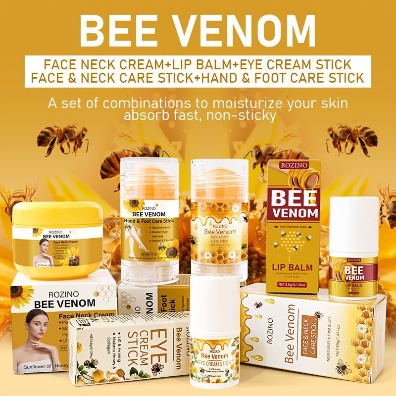 Set of 5pcs Temu Bee Venom Care Combination products, featuring small containers with bee venom skincare solutions.