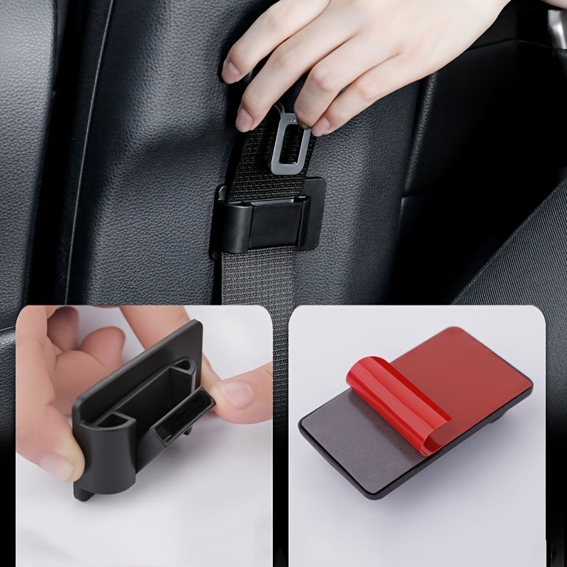 Black textured plastic seat belt stabilizer from Temu, designed to secure and reduce seat belt slack in vehicles.