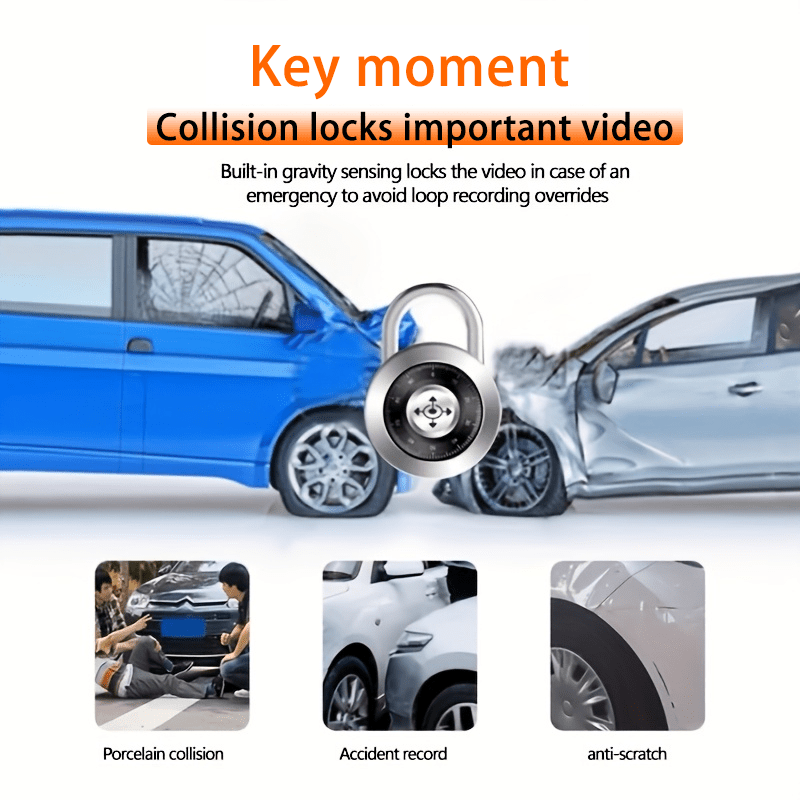 Temu dash camera with front and rear lenses, suction cup mount, capturing driving footage for vehicle safety and security.