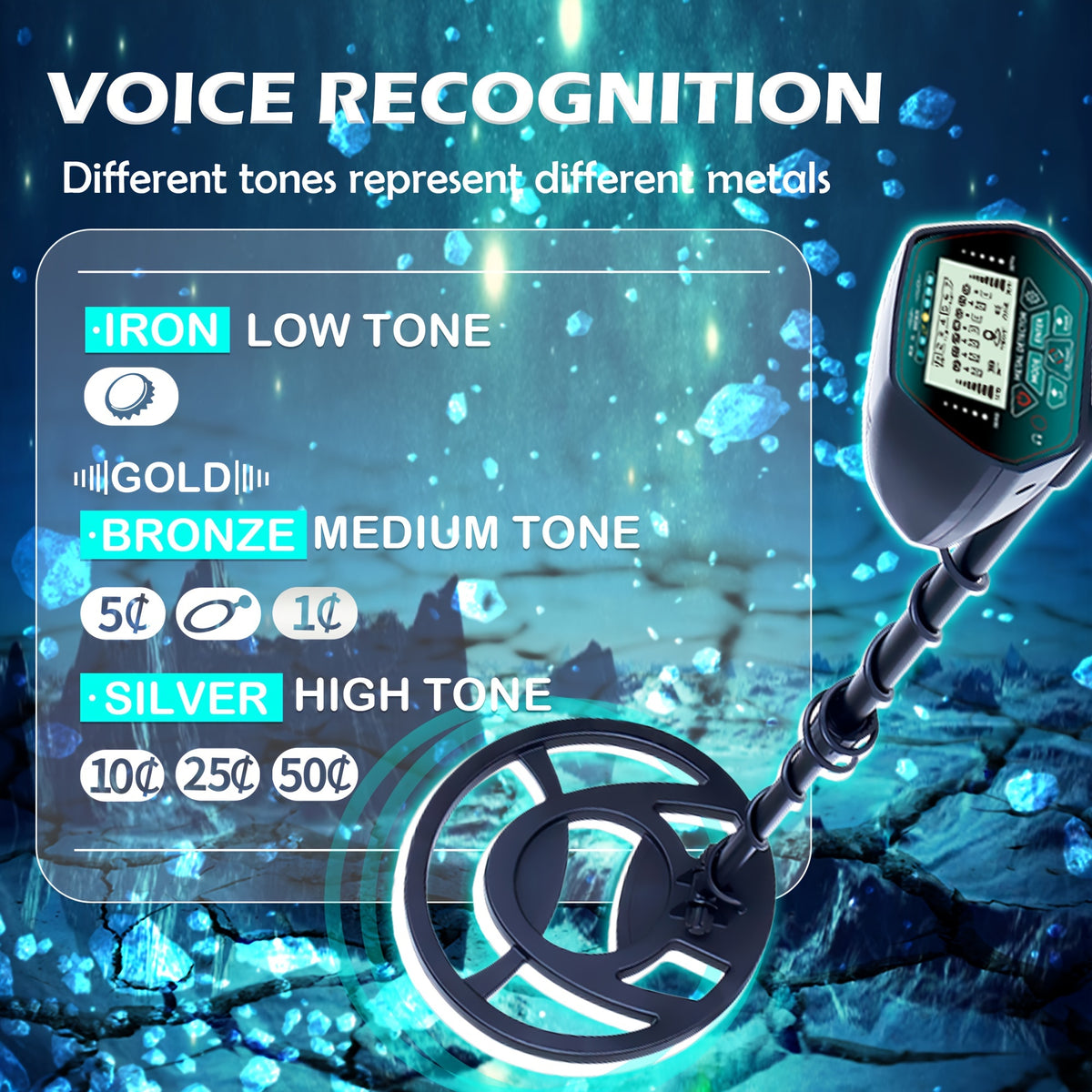 TECLUNG High-Precision Metal Detector with digital display and adjustable sensitivity for treasure hunting and metal detection.
