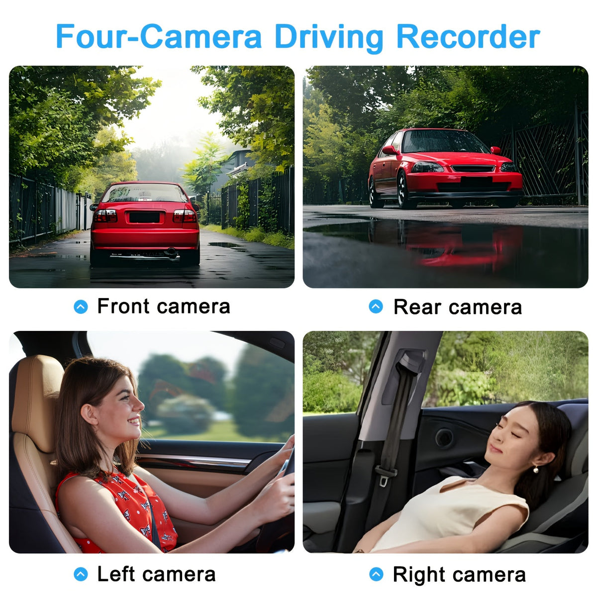 Temu 1080P 4Channel dashboard camera for vehicles capturing front and interior views with sleek design and compact form.