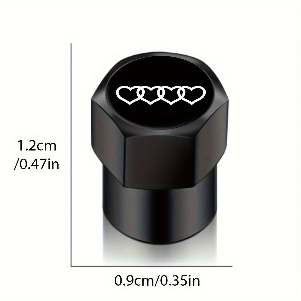 Set of 5 Temu car wheel tire air valve caps for Audi, stylish stem covers to protect and decorate tire valves.