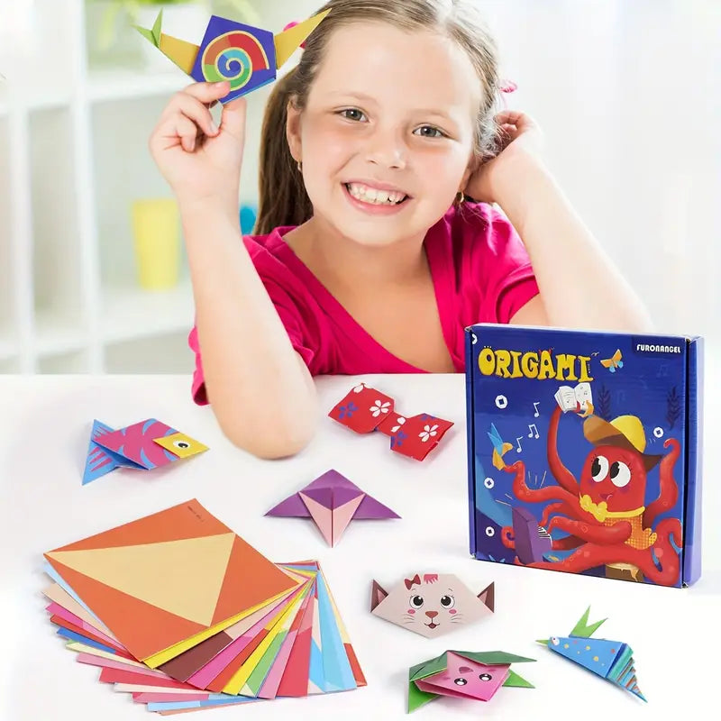 Colorful 108-sheet origami paper kit by Temu, perfect for crafting and folding creative origami projects for youngsters.