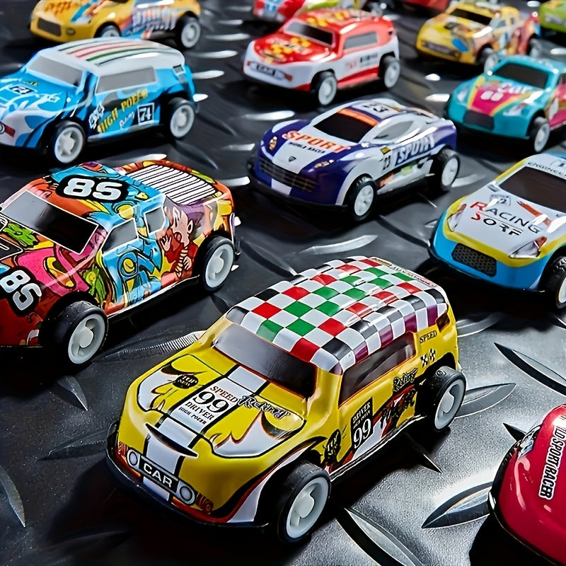 Set of 50 colorful mini alloy toy cars with sliding features, perfect for children, featuring small die-cast design by Temu.