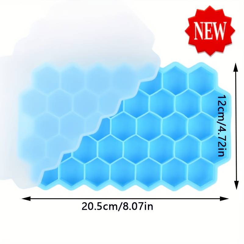 Temu 37-grid hexagon honeycomb silicone ice cube tray with hexagonal compartments for making ice cubes.