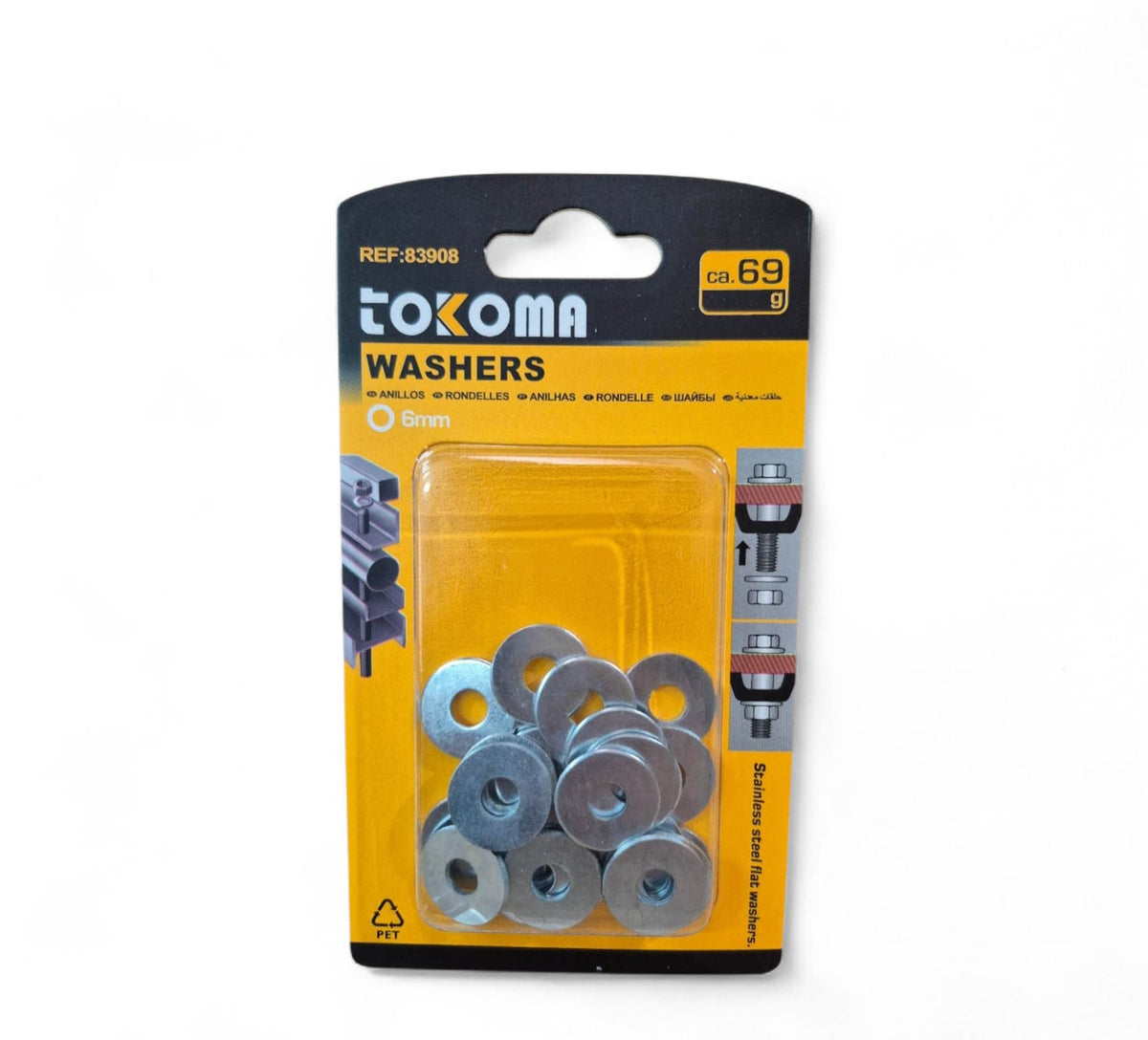 Six-millimeter flat Tokoma washer, high-quality metal washer used for mechanical and industrial applications.