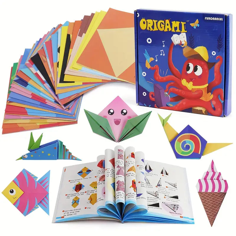 Temu 108-sheet origami craft paper kit for youngsters, featuring colorful folded paper sheets for creative origami projects.