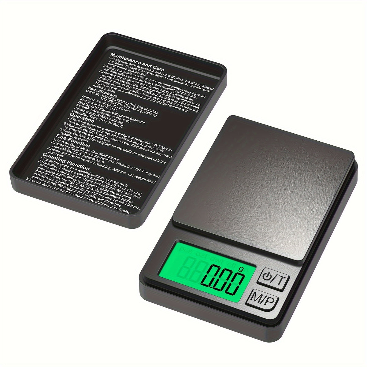 Temu 1pc pocket mini scale with digital display, showing 500g capacity and 0.01g precision, ideal for precise weight measurements.