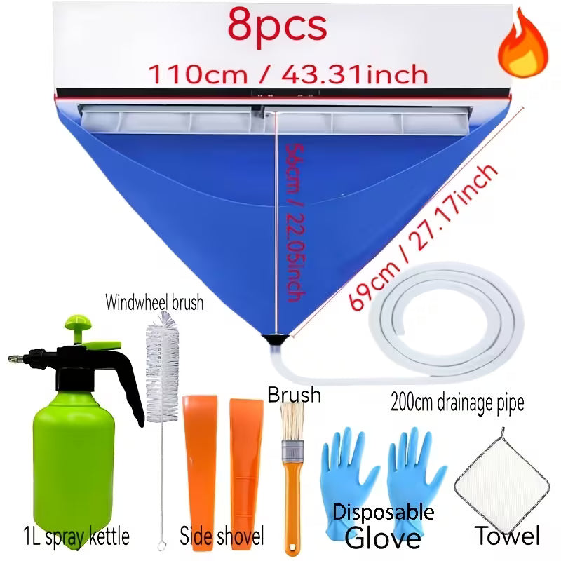 8-Piece Air Conditioning Cleaning Kit with Reusable Plastic Water Collection Bag