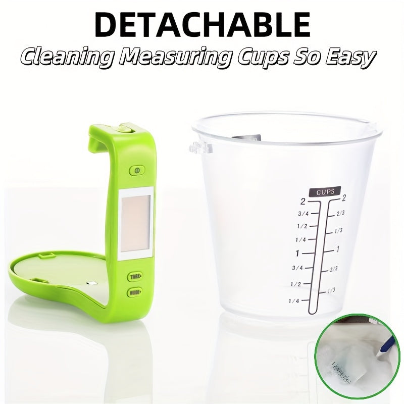 Temu 600ml smart measuring cup with built-in thermometer, clear measurement markings, and digital display for precise liquid measurement.
