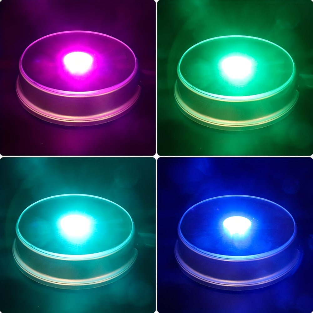 Two multicolor LED display stands with black bases and mirror tops, perfect for showcasing collectibles or jewelry.