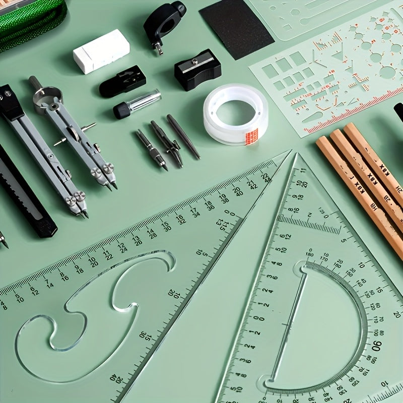 Advanced Temu stainless steel drawing tool set with precision pens, pencils, and accessories for artists and designers.