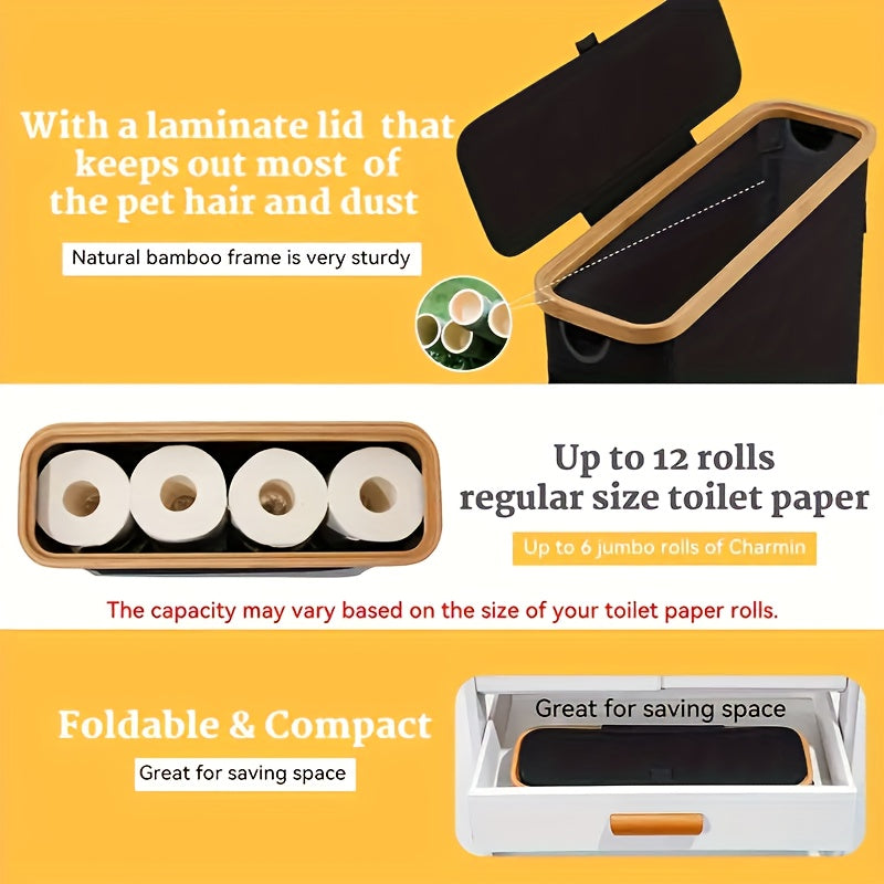 Temu large capacity toilet paper holder with lid, mounted on bathroom wall, designed for convenient toilet paper storage.