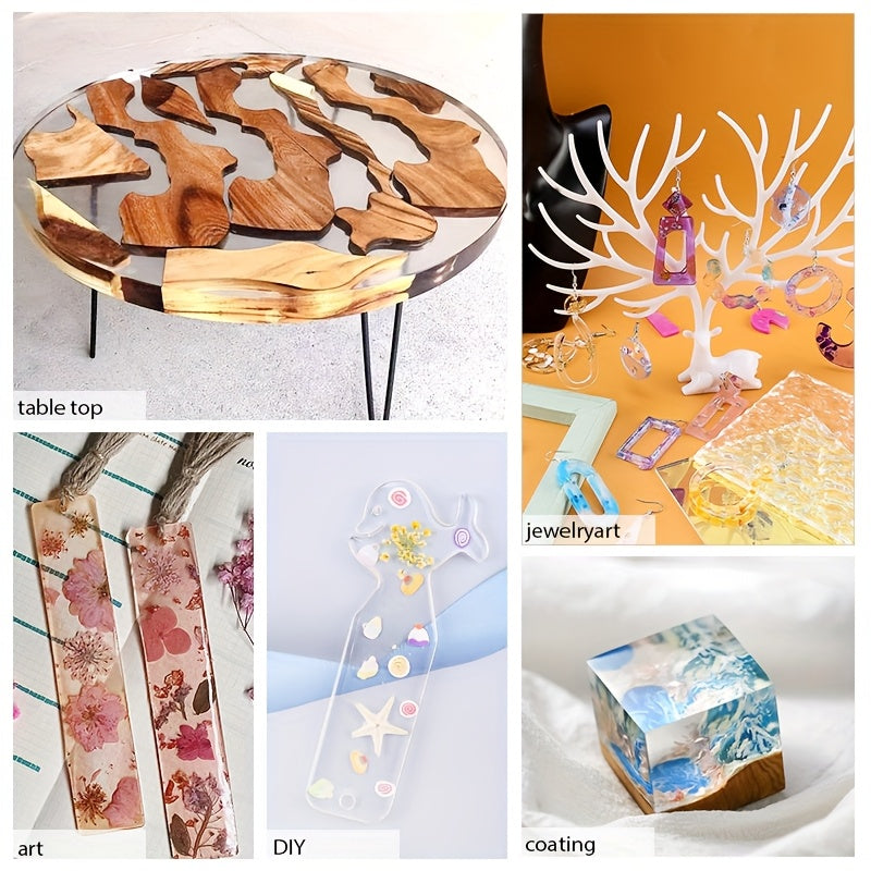 Clear epoxy resin kit with 57 pieces for coating, casting, and jewelry making, featuring high gloss and bubble-free art resin supplies.