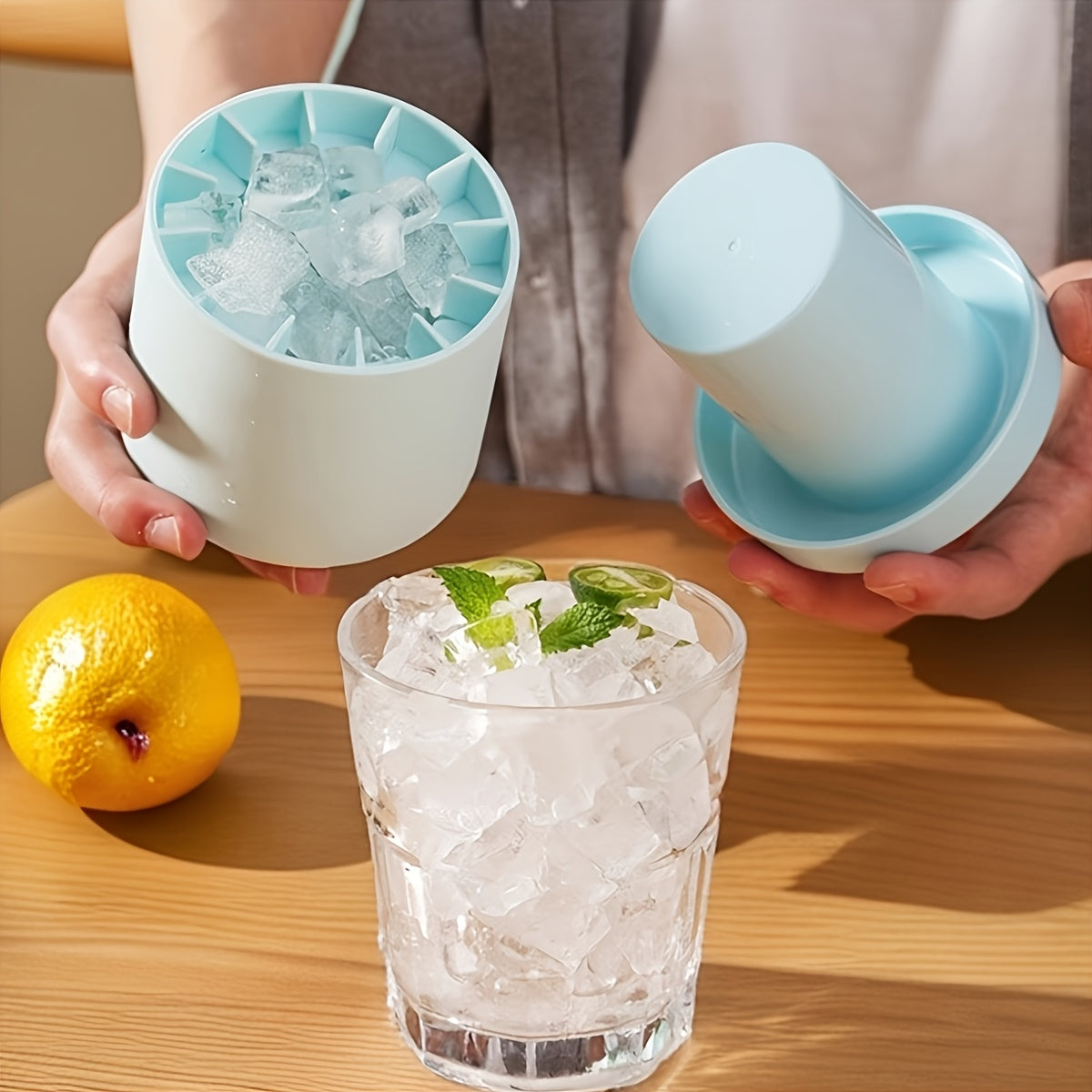 Temu 1pc silicone ice cube mold with durable plastic-like design for fast, easy freezing of ice cubes in the freezer.
