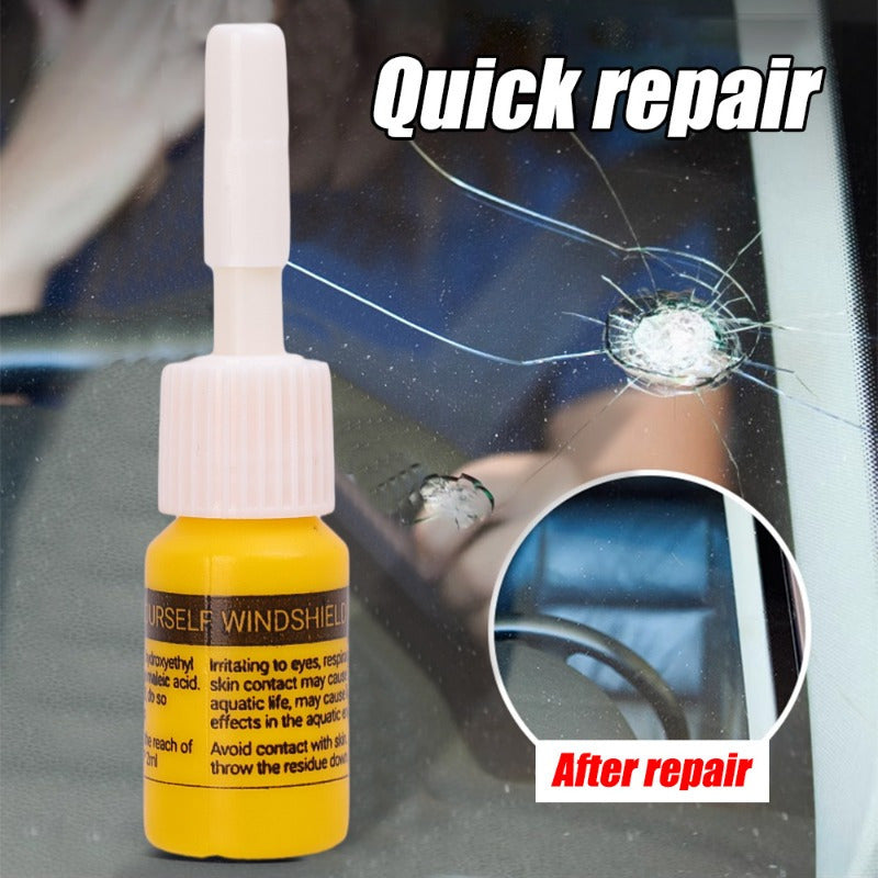 Temu tool kit for repairing cracked car windshields with various tools and adhesive for windshield crack repairs.